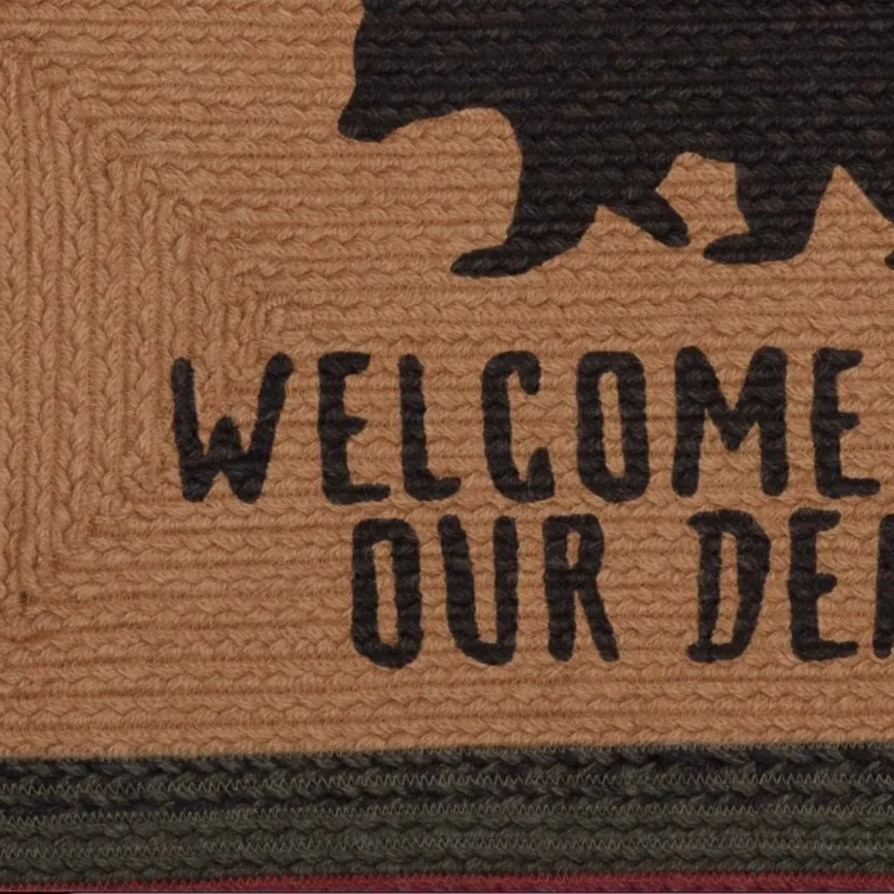 Black Bear Jute Braided Throw Rug 20x30 inch Country Cabin Lodge Stenciled